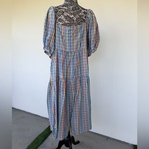 Old Navy Multi-Color Plaid Midi Dress with Puff Sleeves size XXL